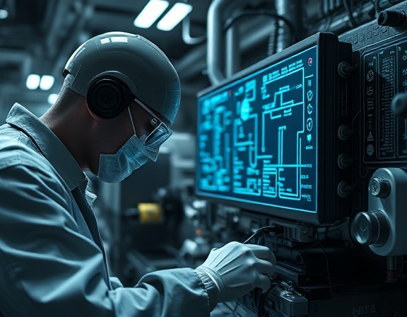 precision optimization tuning, meticulous, fine-tuning algorithms, photorealistic, a high-tech laboratory with advanced equipment, highly detailed, a whirlwind of digital schematics and code, ultra-high resolution, metallic and dark shades, focused spotlight lighting, shot with a standard lens.