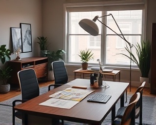 focused journey planning, determined, mapping out strategies, photorealistic, a cozy home office with a large wooden desk and a laptop, highly detailed, thoughtful atmosphere, 2k resolution, muted colors, early morning light, shot with a 50mm lens.