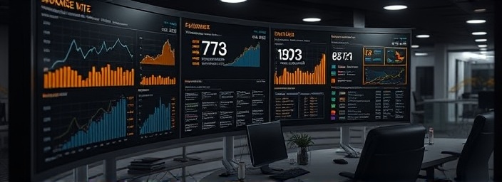 advanced site performance monitor, sleek and modern, evaluating site parameters continuously, photorealistic, high-tech office with digital dashboards, highly detailed, real-time data visuals, ultra-high definition, black and gold color scheme, studio lighting, shot with an 85mm lens