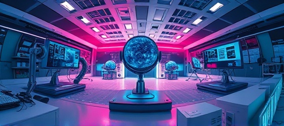 revolutionary AI innovation, inspired, transforming concepts, photorealistic, futuristic lab setting, highly detailed, virtual projections and scientific models, ultra high-definition, gradient spectrum colors, laboratory lighting, shot with a fisheye lens.