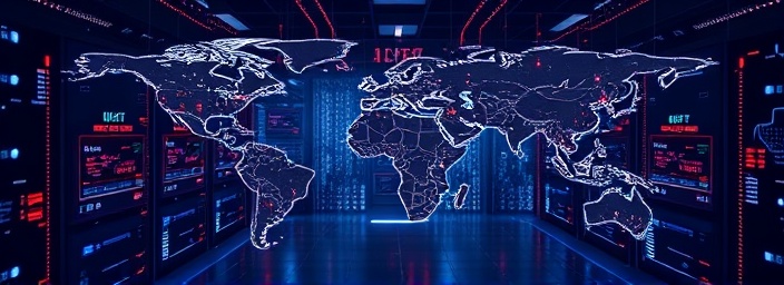 state-of-the-art AI technology hub, vigilant, synchronizing with global servers, photorealistic, within a vast digital map room, highly detailed, with digital nodes pulsing, UHD, vibrant colors, crisp lighting, shot with a prime lens.