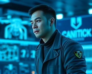 dynamic AIMission, determined expression, strategizing, photorealistic, futuristic control room with holographic displays, highly detailed, automated drones hovering, shot with a 35mm lens, cool blue tones, artificial lighting